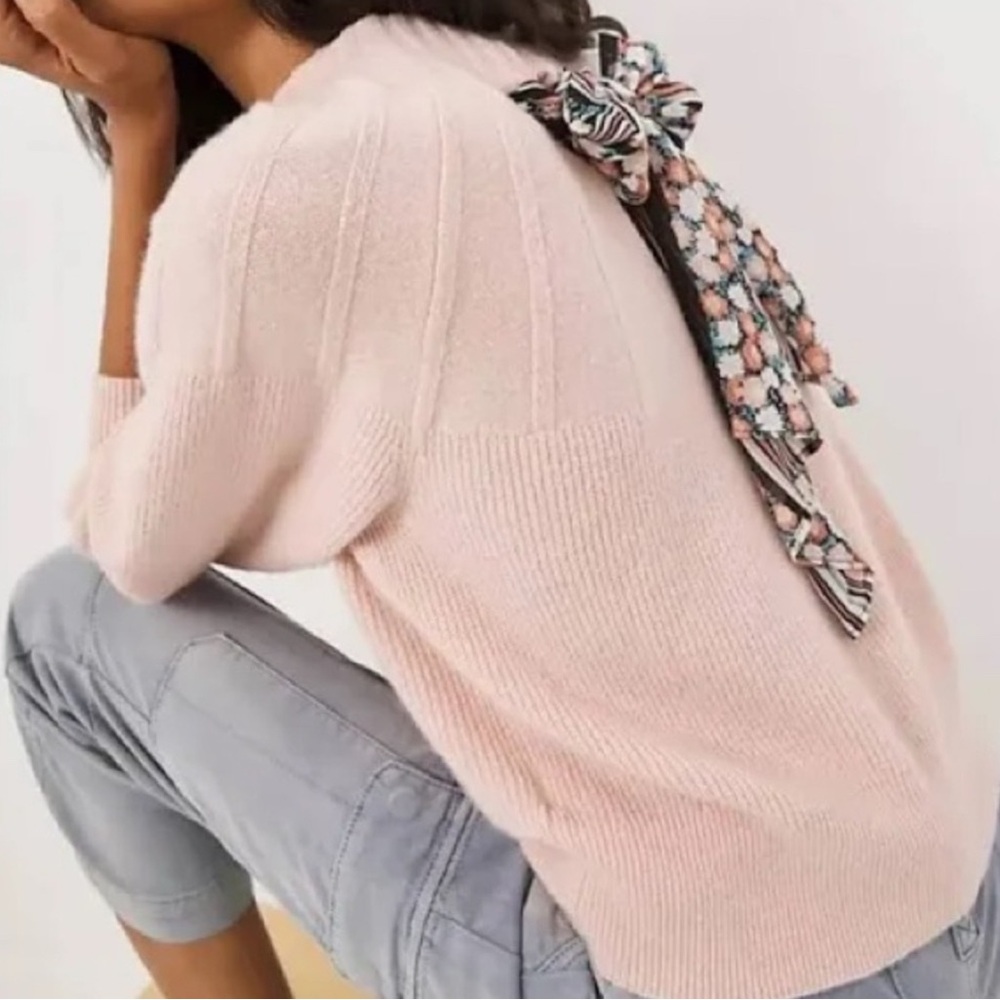 Anthropologie Liora Tie Back Sweater in Pink with Scarf